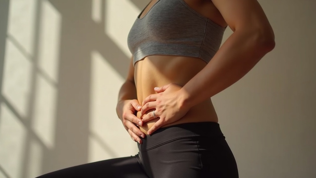 Exercice de respiration abdominale avec main posée sur le ventre