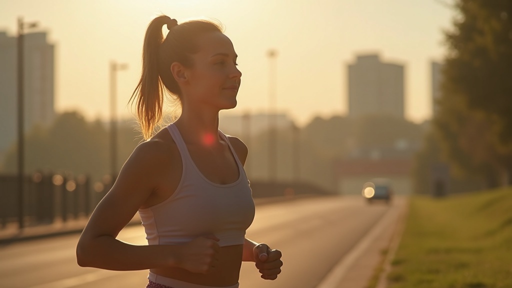 Athlète en plein effort physique contrôlant sa respiration lors d'un entraînement en extérieur