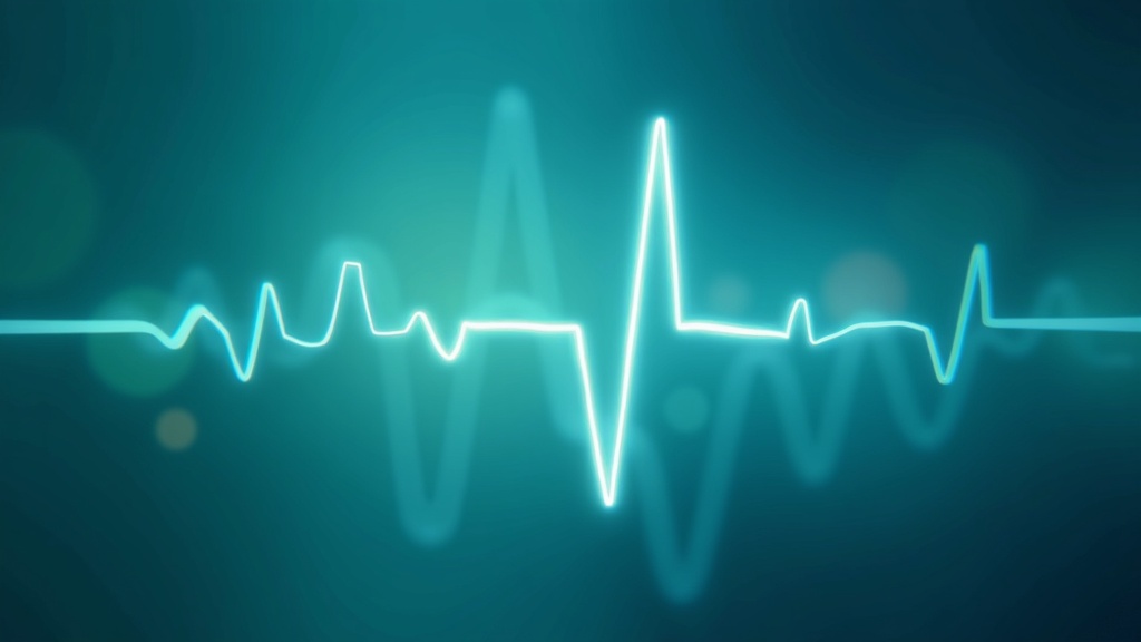 Visualisation scientifique abstraite d'ondes cérébrales et de rythme cardiaque, palette bleue et verte apaisante